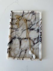 Gold Pearl Drop Lariat Necklace