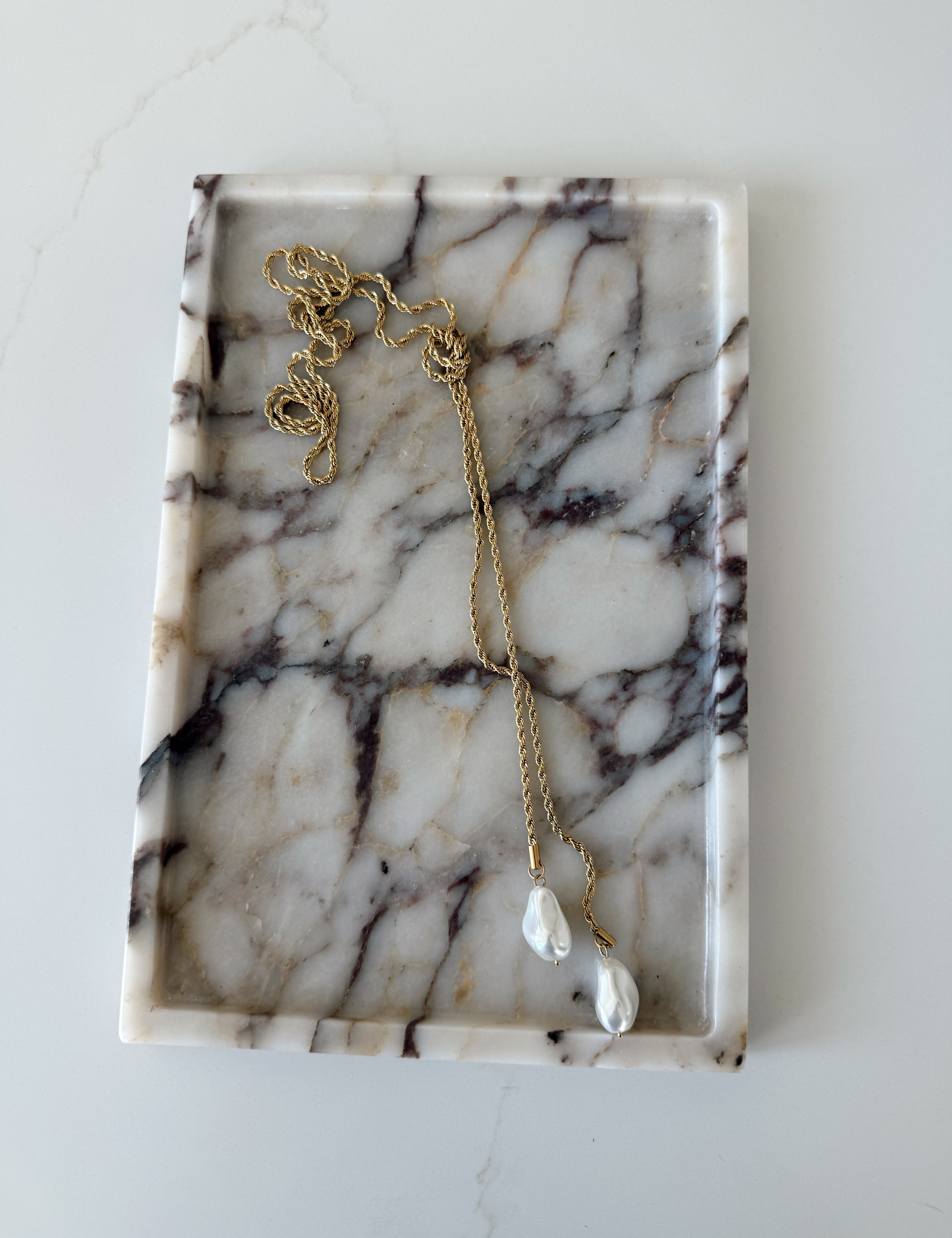 Gold Pearl Drop Lariat Necklace