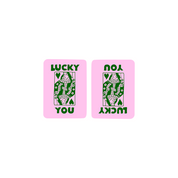 #133 - CUSTOM APPAREL — 'LUCKY YOU' and heart pink playing cards