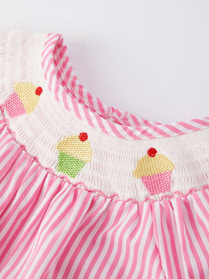 Girls Stripe Cake Smocking Romper