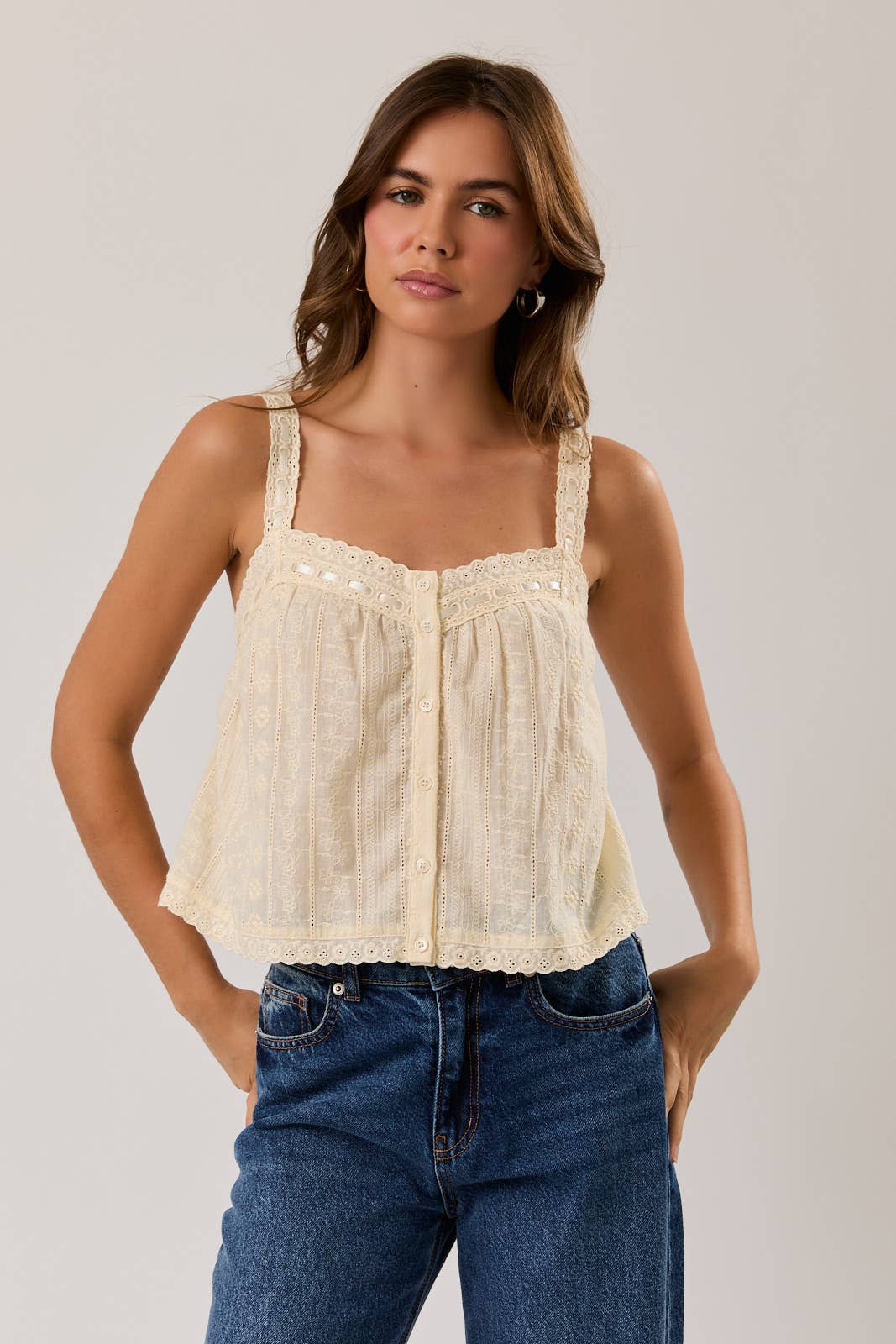 Light Yellow Eyelet Top