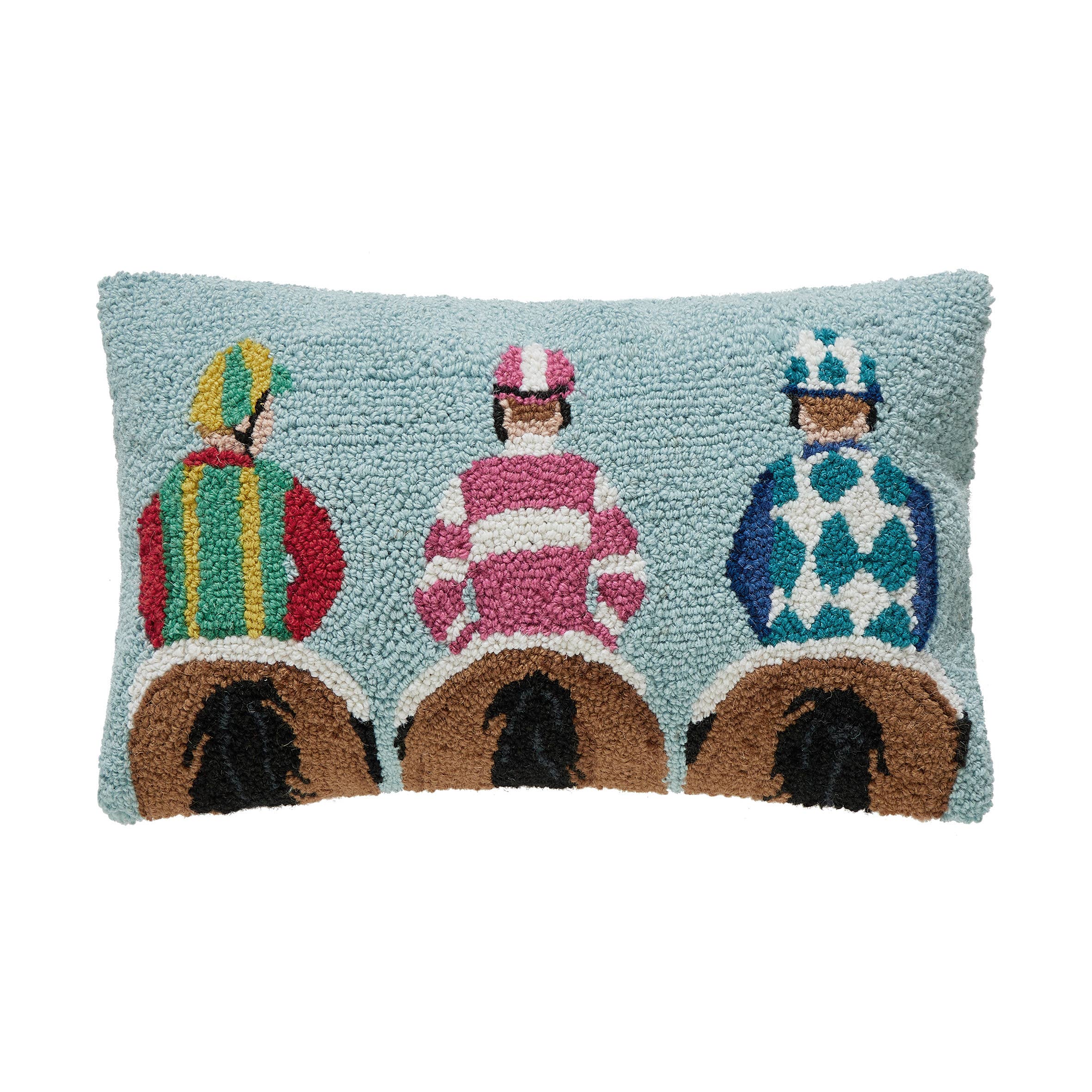 Light Blue Jockey On Horses Hook Pillow