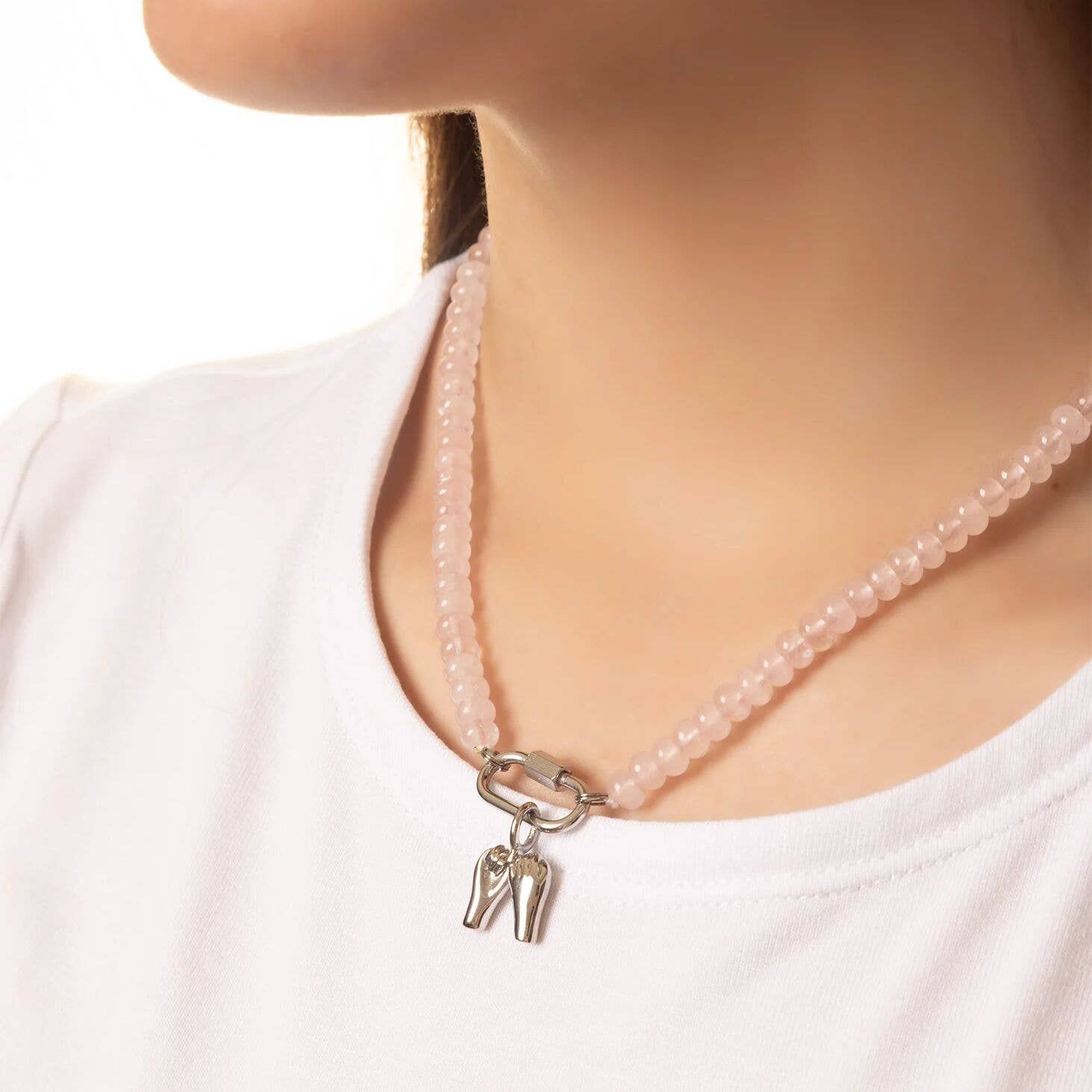 Stainless Steel Pink Chunky Glass Bead Necklace