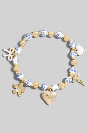 Flower And Heart Locket Charms Floral Ceramic Beaded