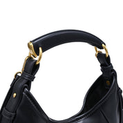 Black Pleated Crescent Hobo Bag