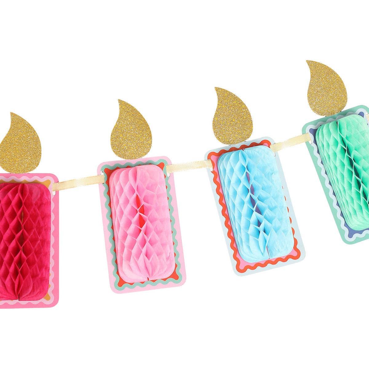 Honeycomb Birthday Candle Banner showing 80 inch banner