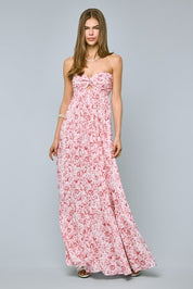 Red Watercolor Floral Maxi Dress