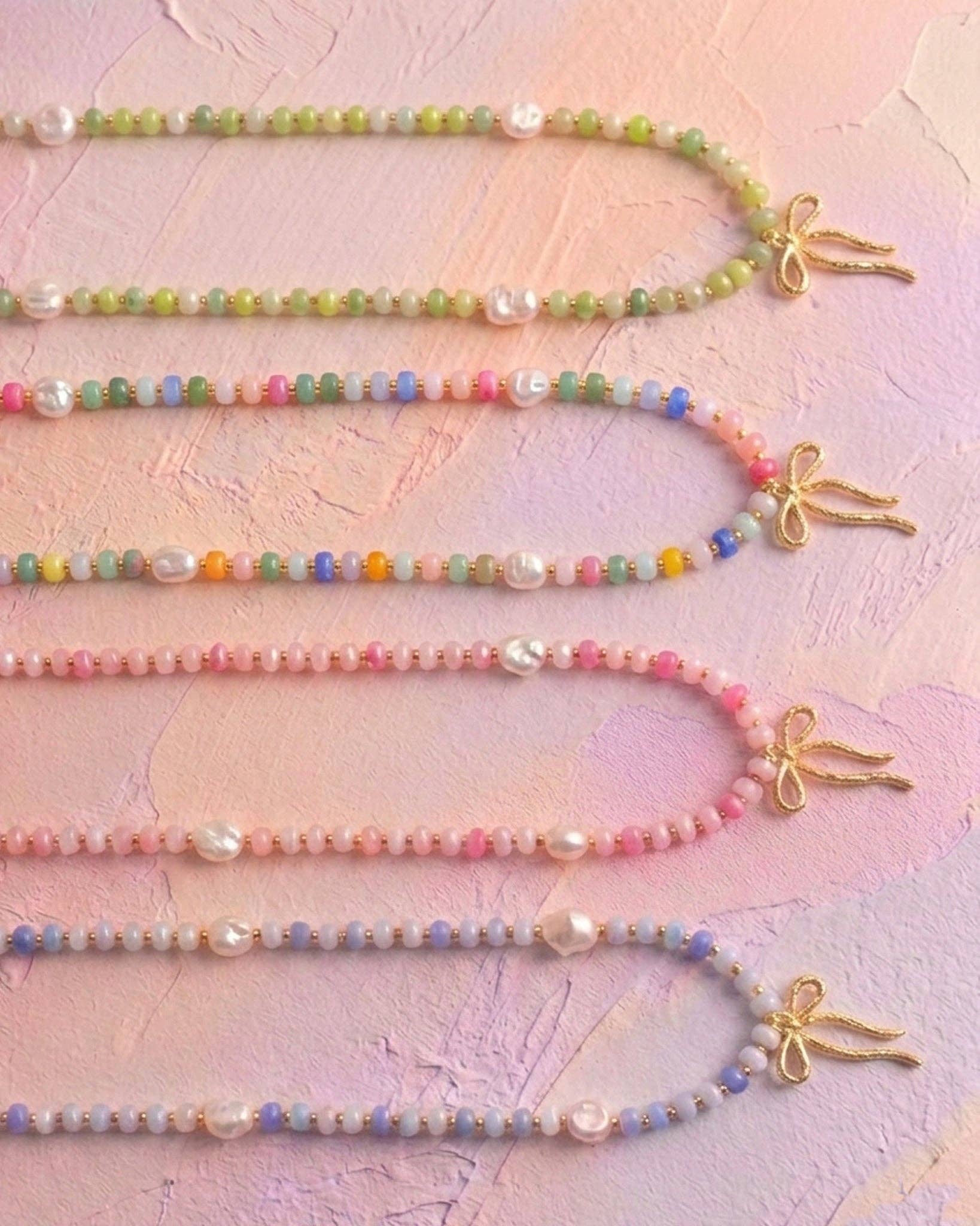 Pastel Crush Coquette Bead Pearl Necklace: Blue from Ninety Nine Boutique