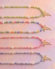 Pastel Crush Coquette Bead Pearl Necklace: Blue from Ninety Nine Boutique