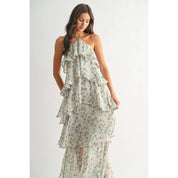 Green Floral Ruffle Tiered Maxi Dress