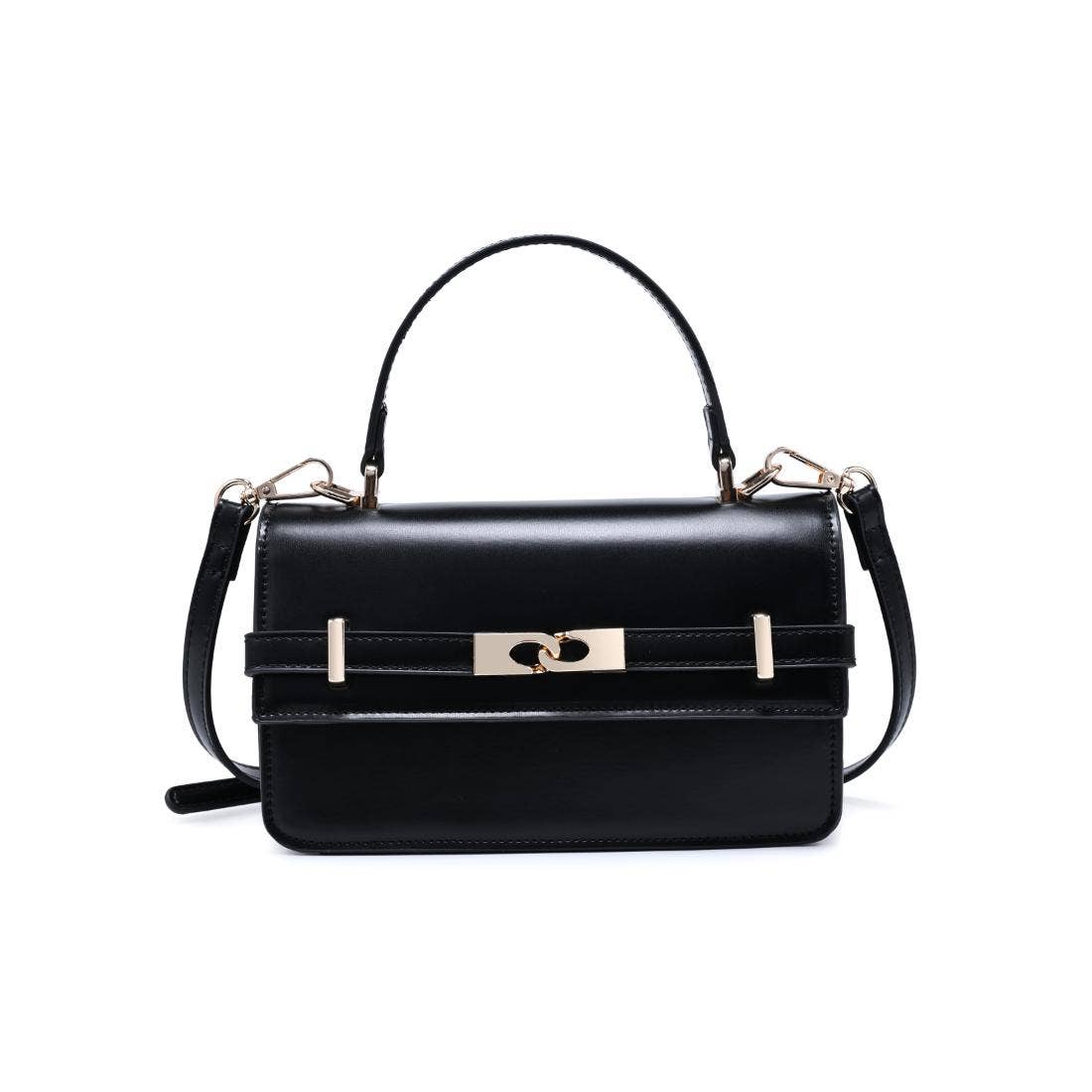 Black Belted Top Handle Crossbody