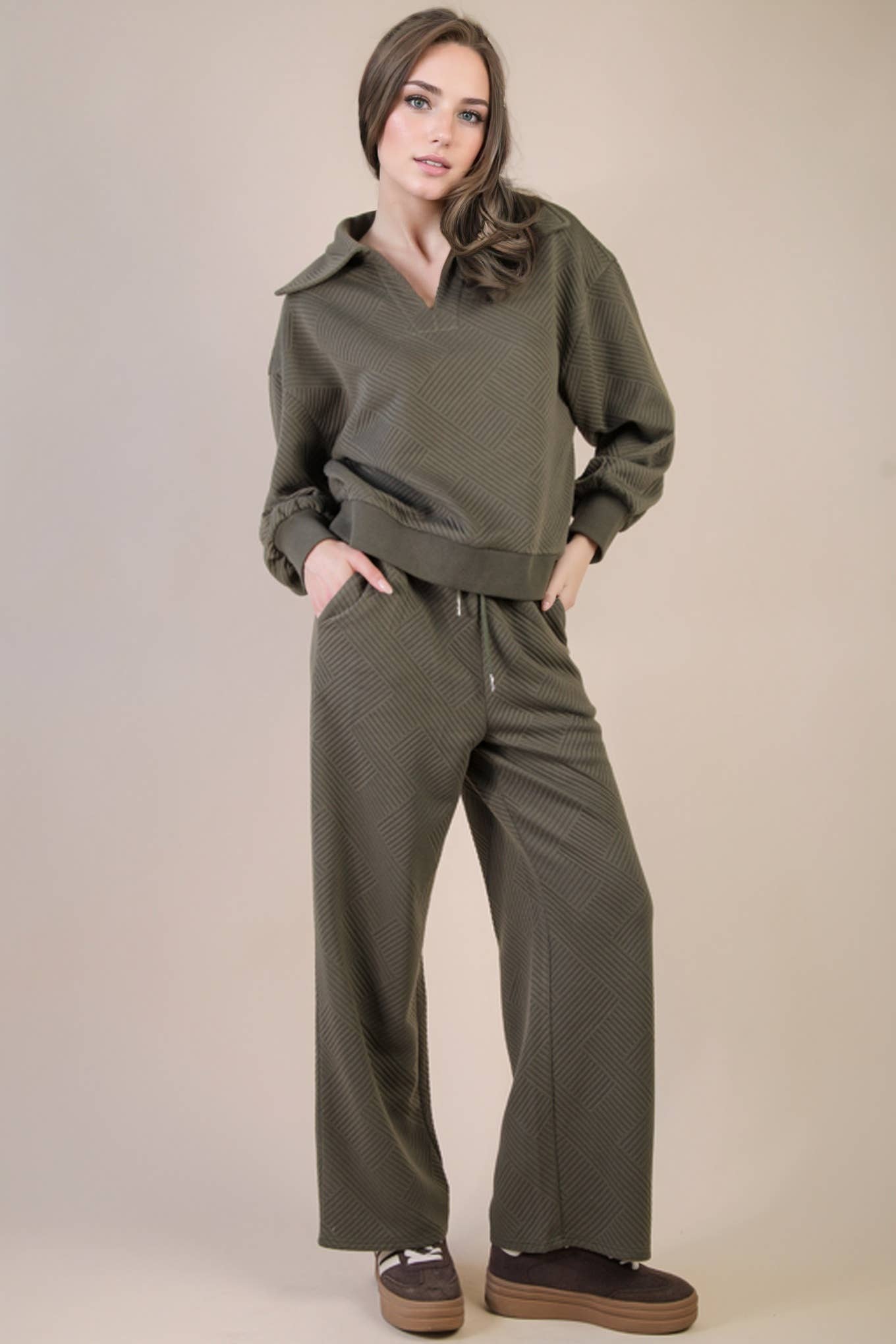Green Textured Casual Comfy Set