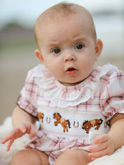 Western Horse Embroidered Smocked Romper