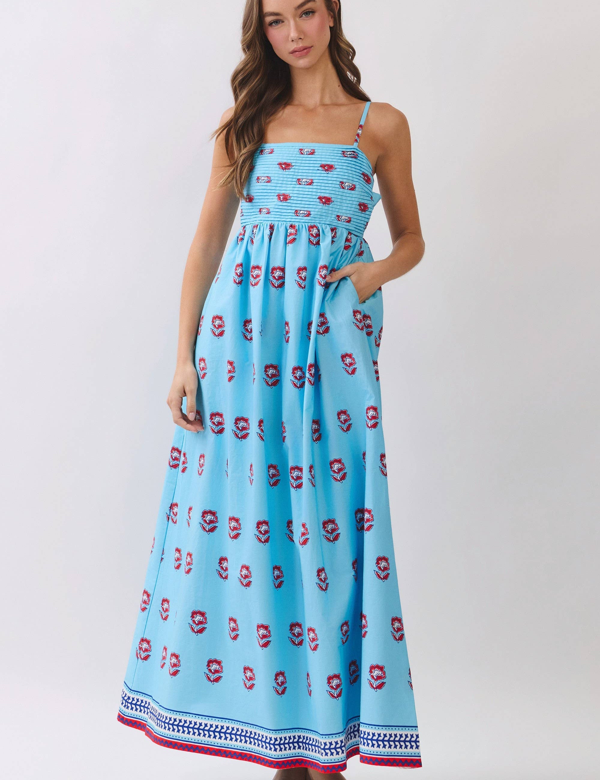 Blue & Red Floral Maxi Dress