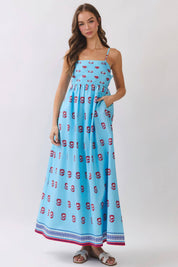 Blue & Red Floral Maxi Dress