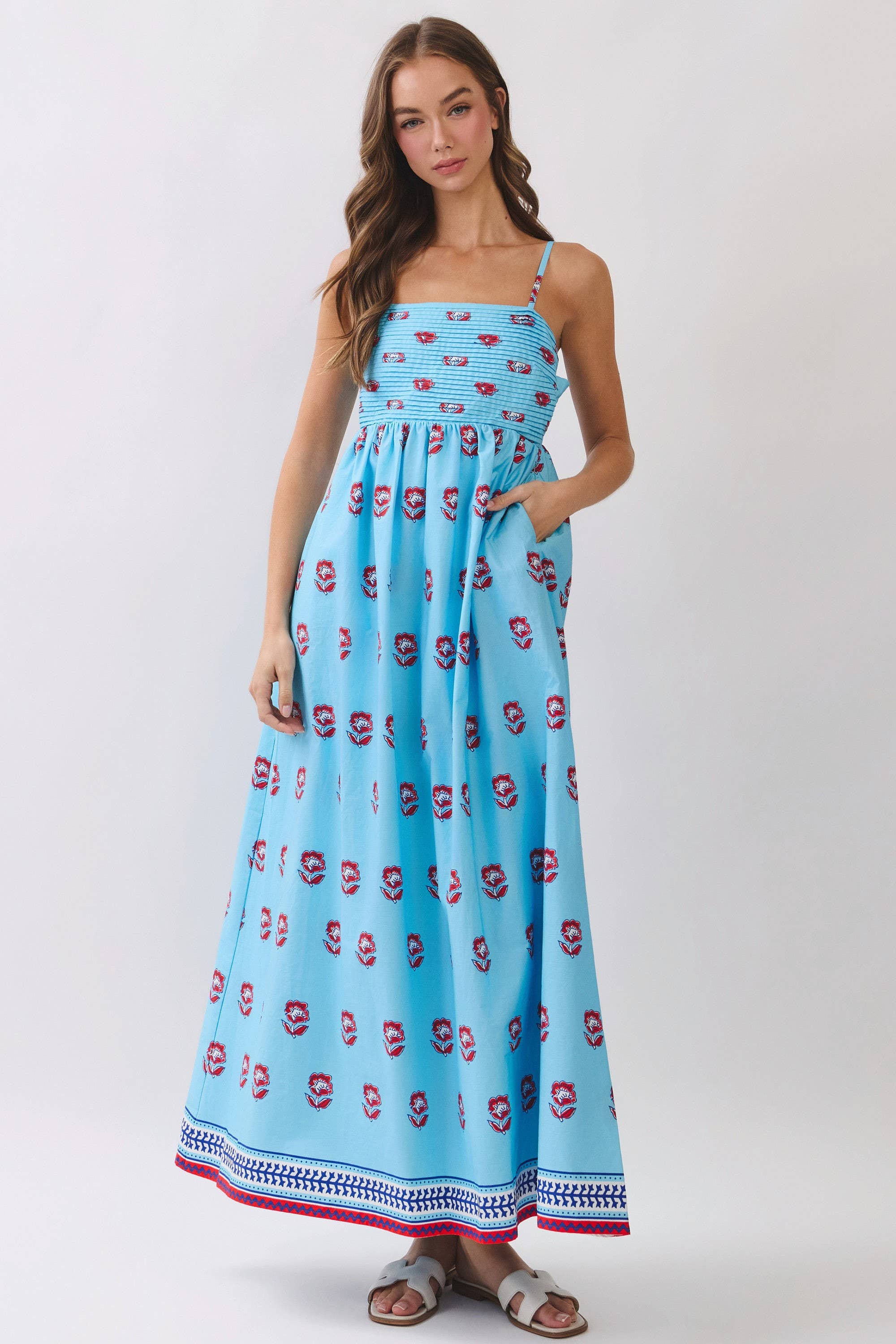 Blue & Red Floral Maxi Dress