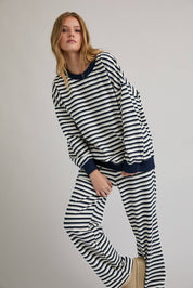 Ivory & Navy Crewneck & Pants Set