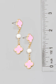 Clover And Fresh Water Pearl Dangle Chain Earrings