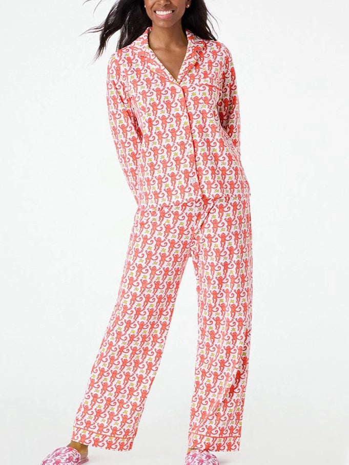 Red Monkey Print PJ Set