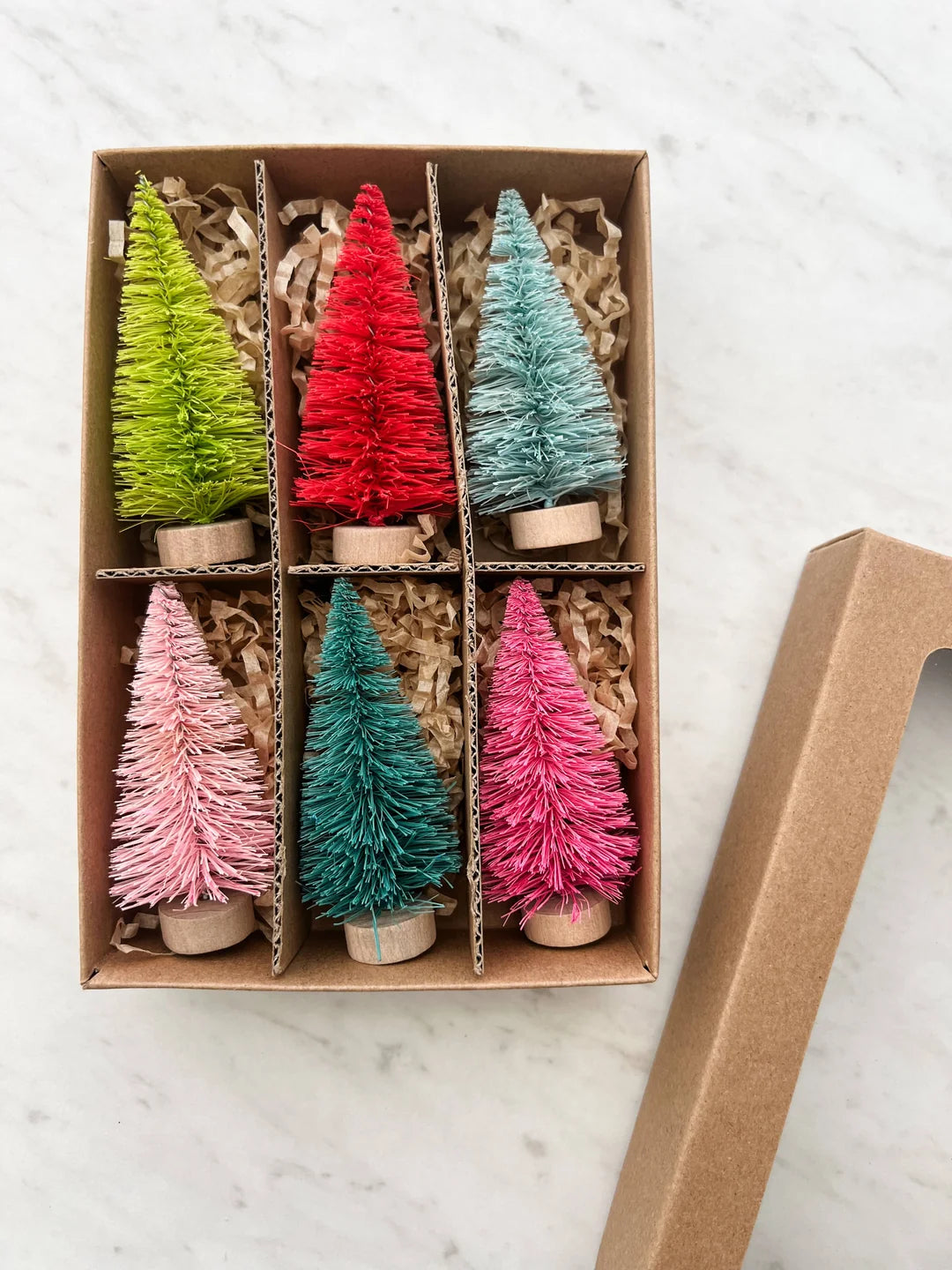 Set of 6 Colorful Bottle Brush Trees at Ninety Nine Boutique