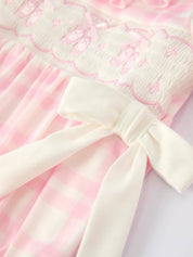 Pink Gingham  Romper with Ballet Shoe Embroidery