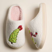 Grinch Green Embroidery Slippers
