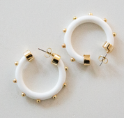 White with Gold Small Hoop Earrings