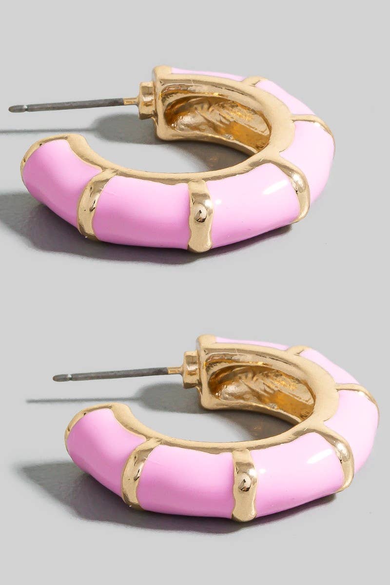 Enamel Bamboo Style Hoop Earrings