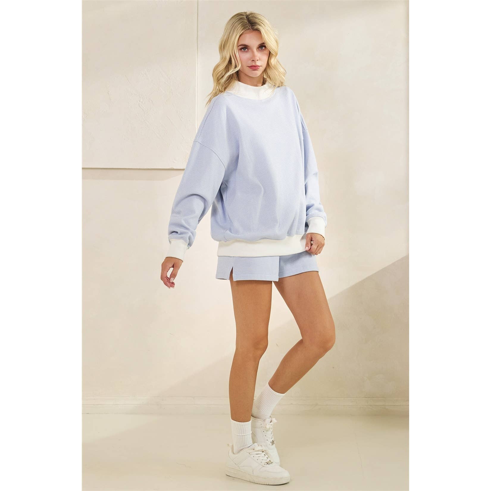 Blue Striped Mockneck