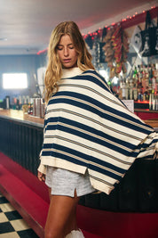 Navy Striped Oversized Crewneck Top