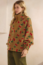 Cherry Printed Quarter Zip Sweater