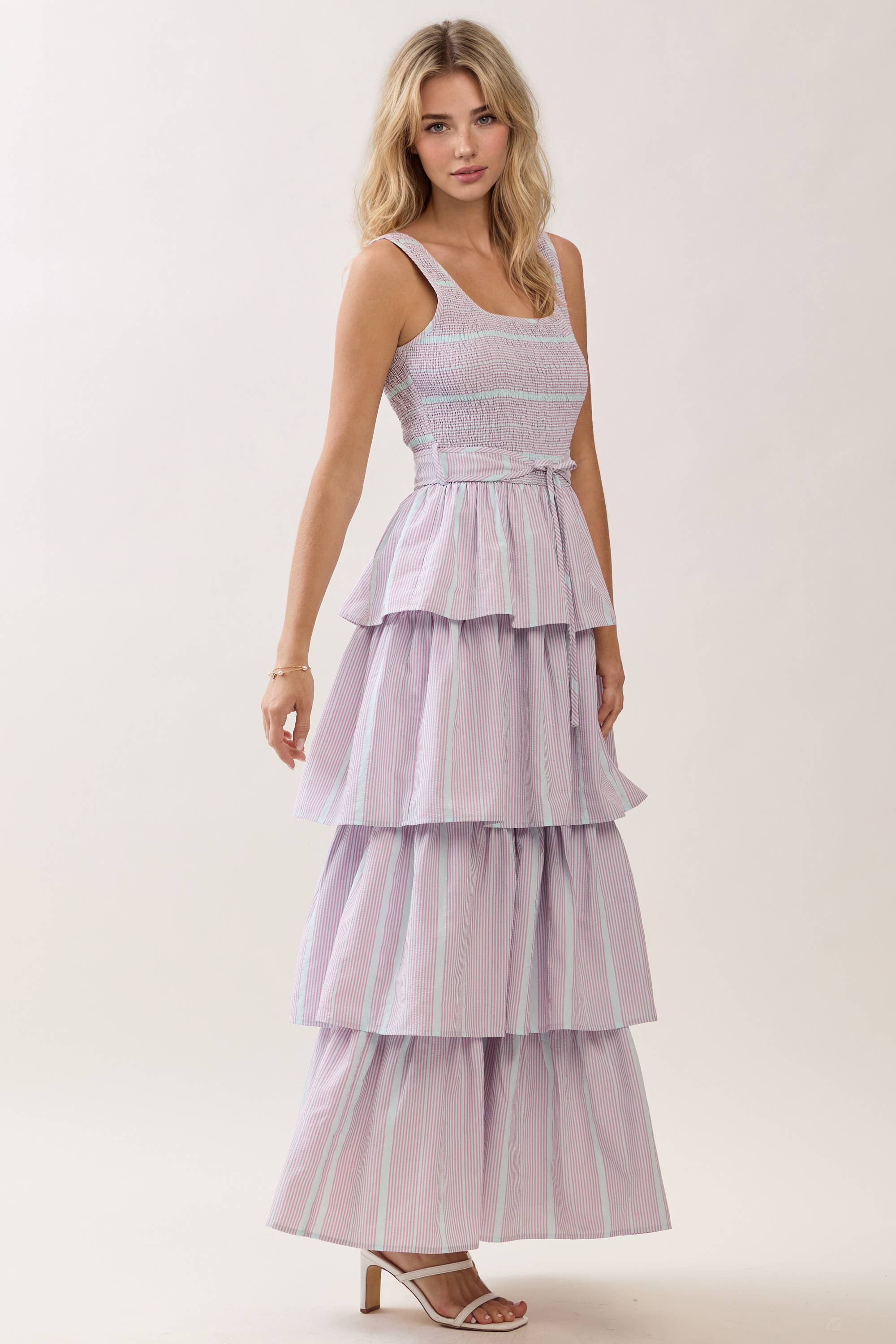 Smocked Waist Tie Maxi Dress