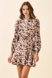 Floral Print High Neck Removable Buckle Belt Dress