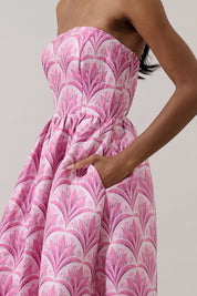 Pink Aurra Jacquard Strapless Midi Dress