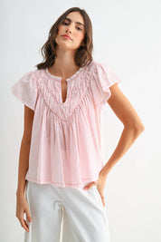 Pink Flutter Sleeve Detail Blouse