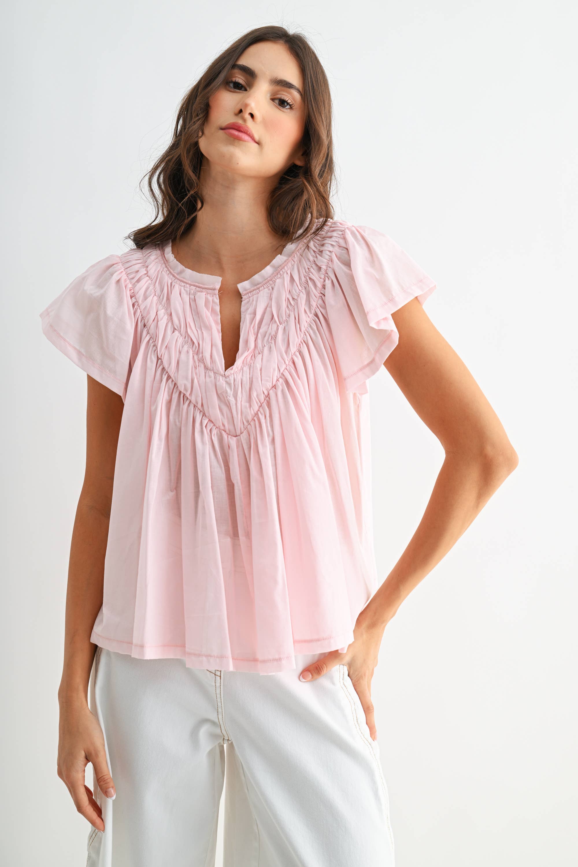 Pink Flutter Sleeve Detail Blouse