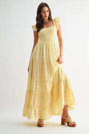 Yellow Eyelet Smocked Maxi Dress