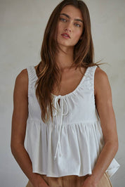 White Sleeveless Babydoll Tank Top