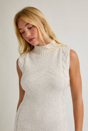 Oatmeal Sleeveless Mock Neck Cable Sweater Dress