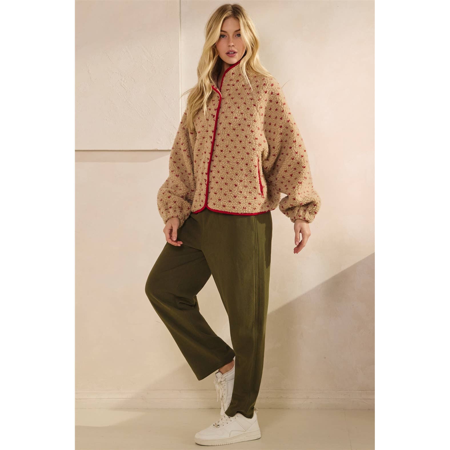 Printed Sherpa Button Up Jacket