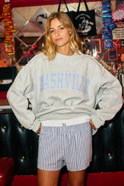 Nashville Gray & Blue Stripe Mockneck
