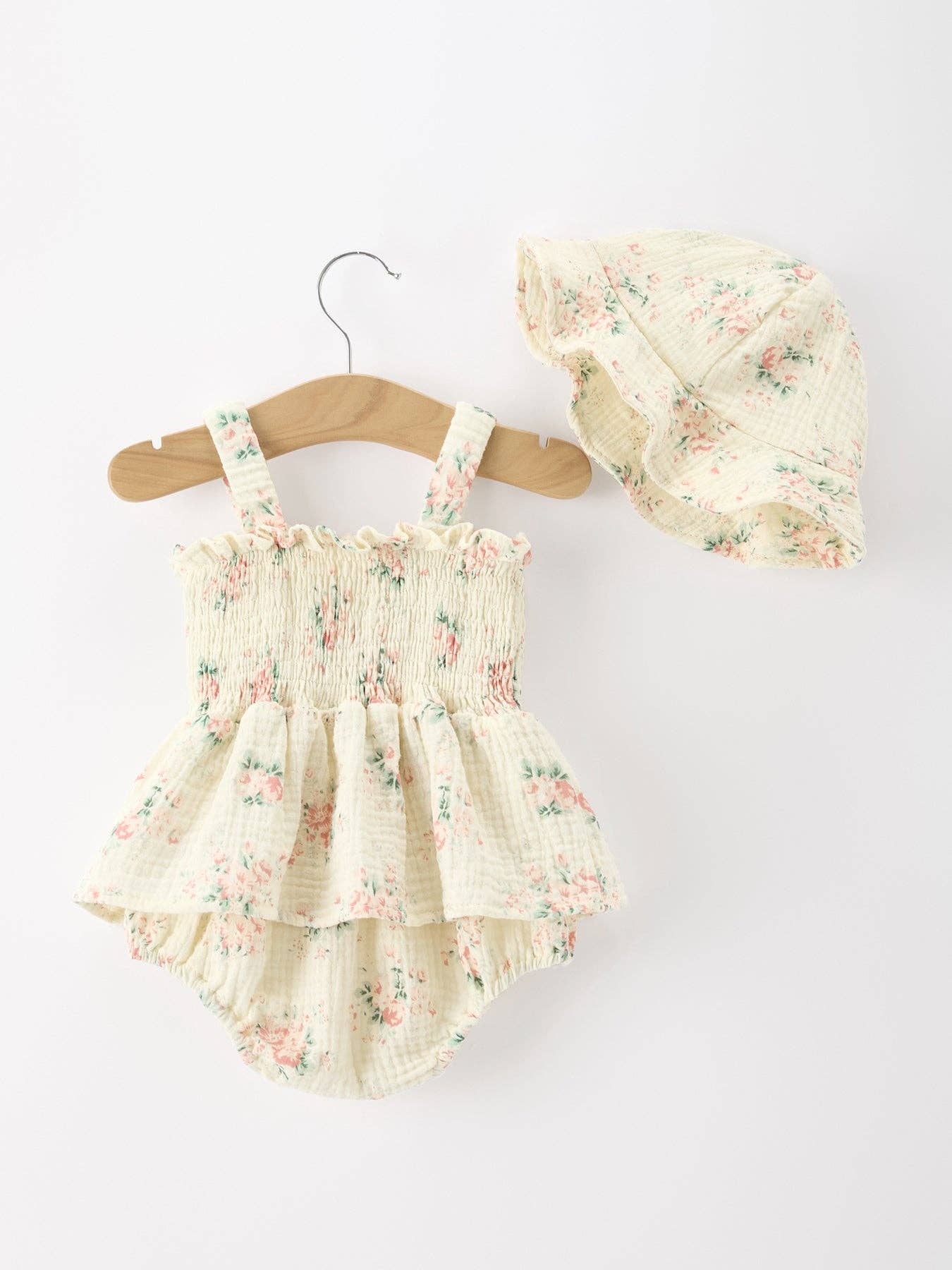 Muslin Summer Floral Smocked Romper & Hat