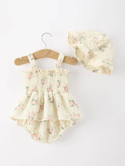Muslin Summer Floral Smocked Romper & Hat