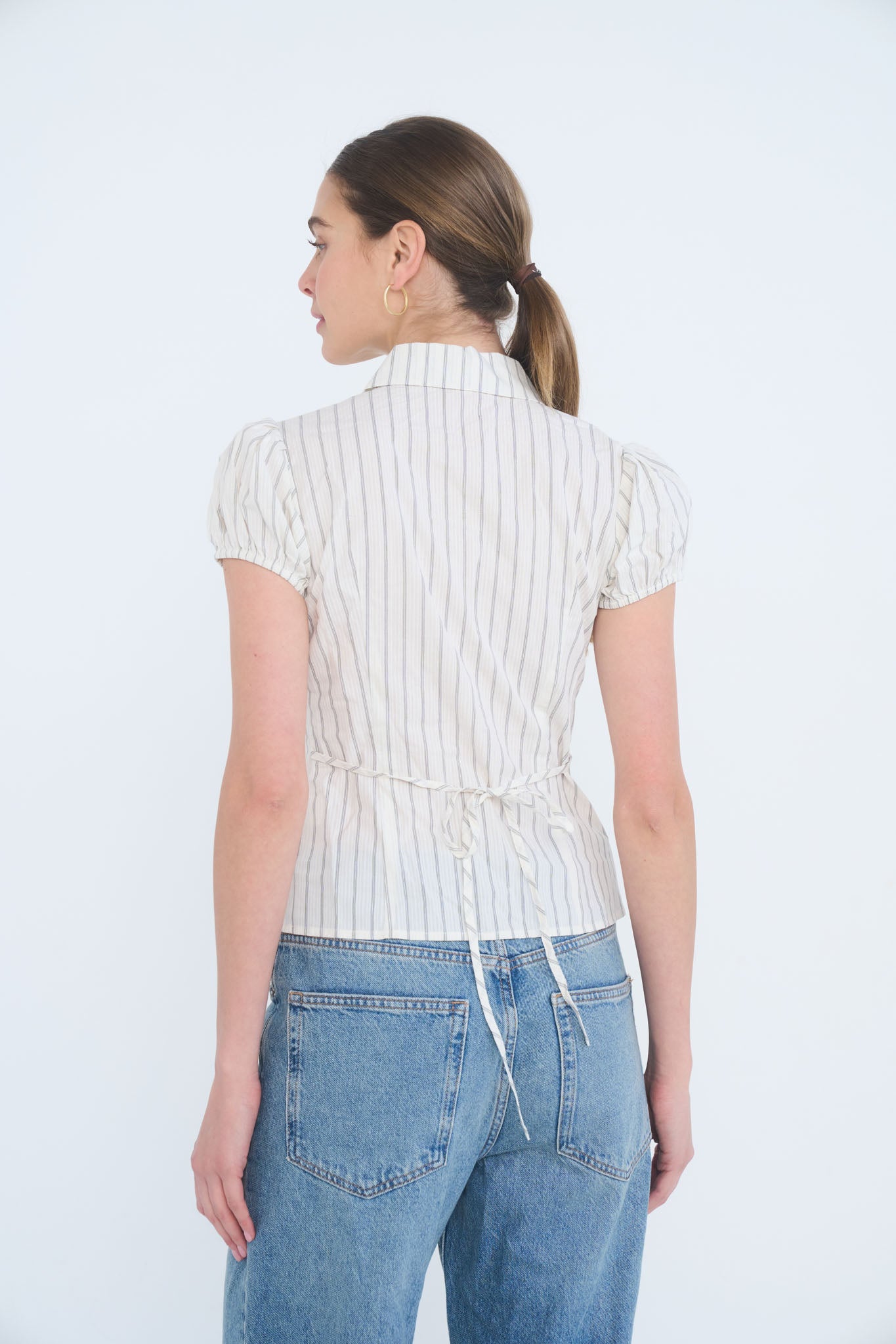 White & Black Stripe Collared Top