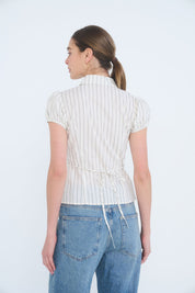 White & Black Stripe Collared Top
