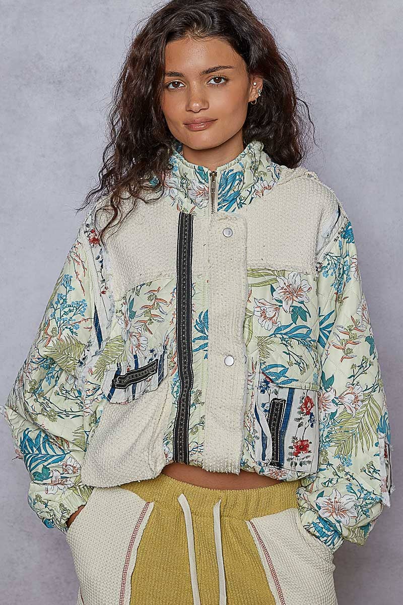Cream Quilted Print Woven Jacket