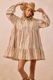 Cream Floral Print Buttoned Shirt Dress
