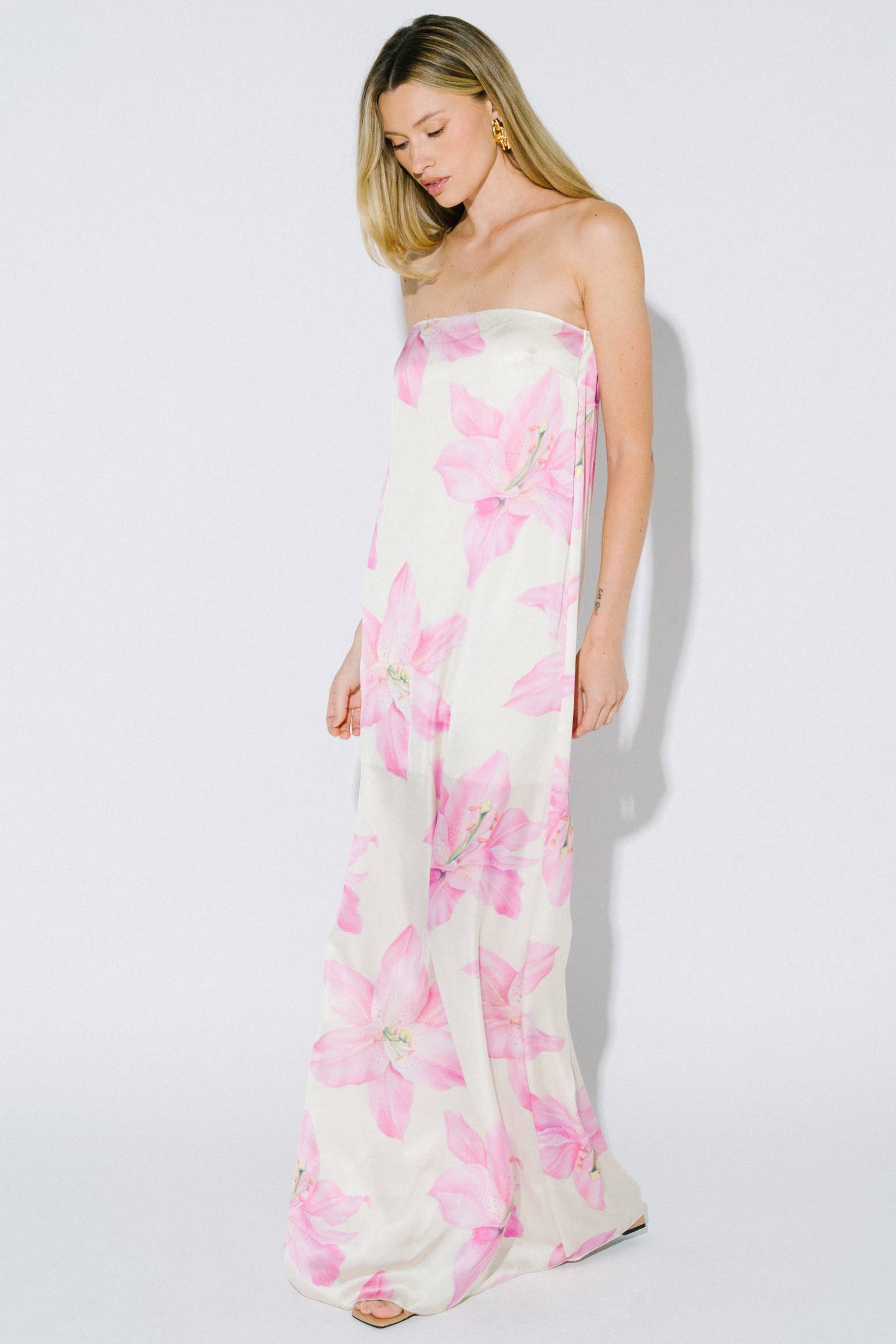 Floral Print Strapless Maxi Dress