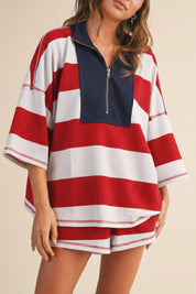 Red Striped Half Zip Set