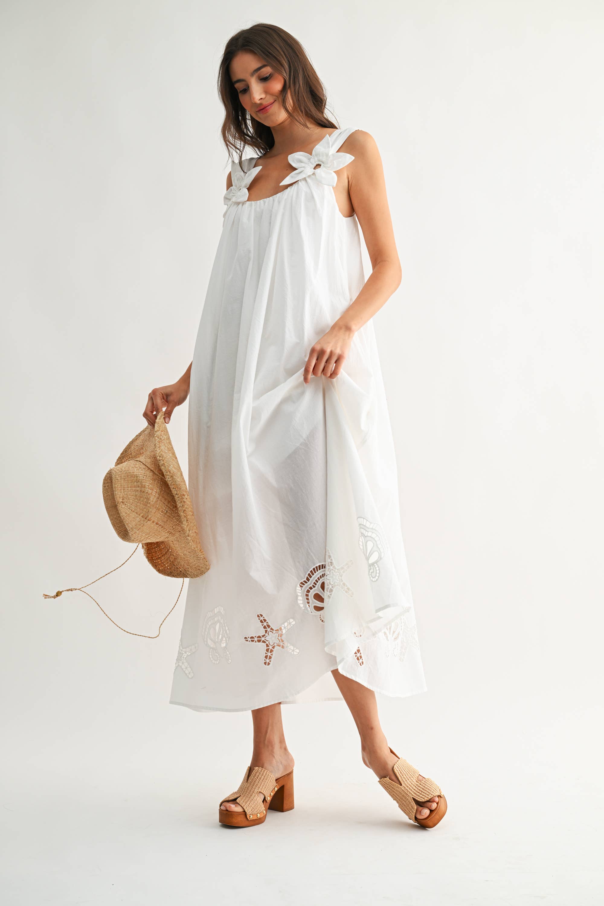 Embroidered Floral Shoulder Maxi Dress